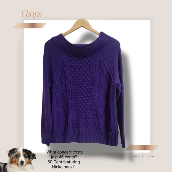 🌿Chaps Women's Medium Royal Purple Boat Neck Cable Knit Sweater-Beautiful! - Picture 12 of 12